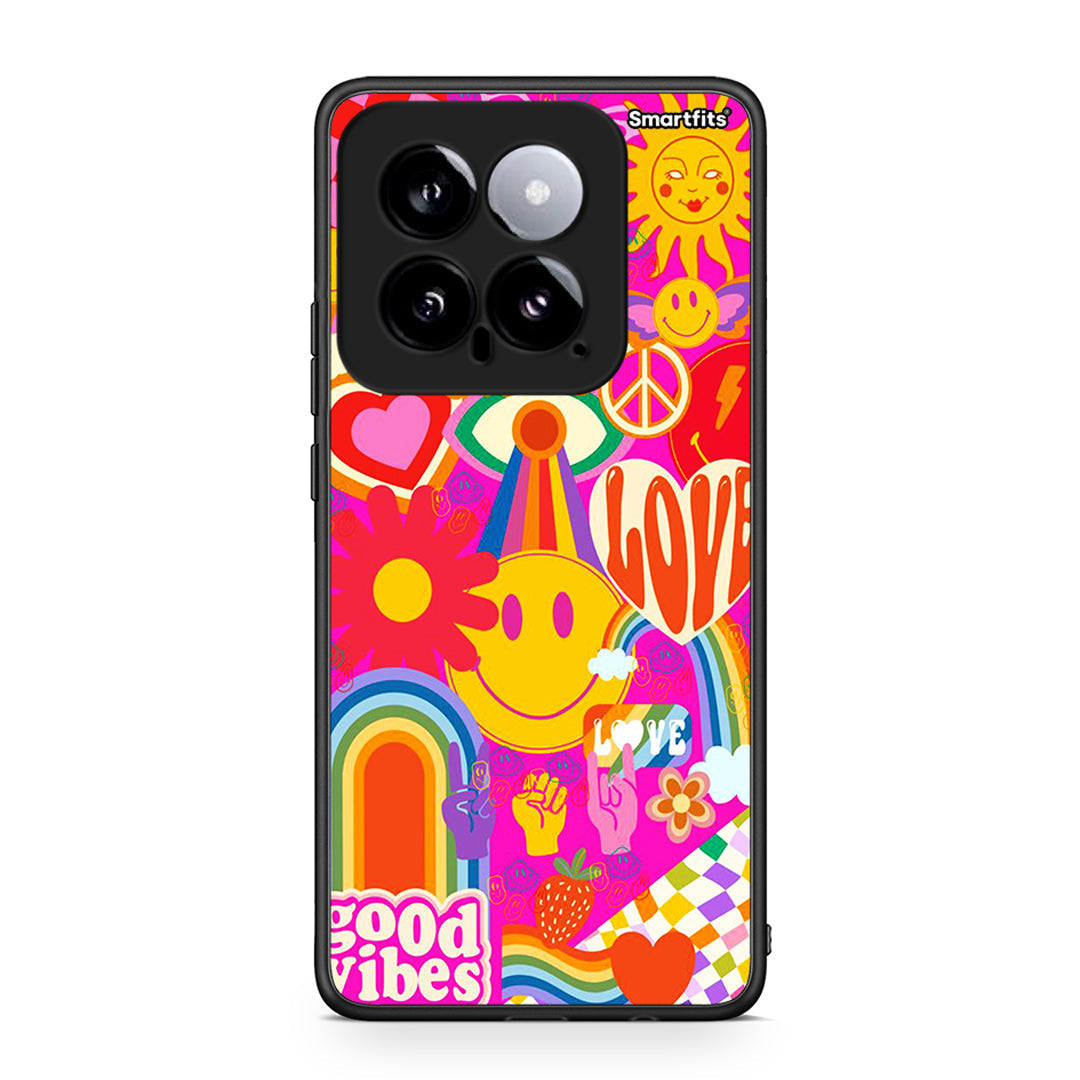 Xiaomi 14 5G Hippie Love θήκη από τη Smartfits με σχέδιο στο πίσω μέρος και μαύρο περίβλημα | Smartphone case with colorful back and black bezels by Smartfits