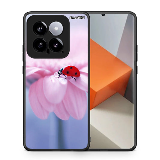 Θήκη Xiaomi 14 5G Ladybug Flower από τη Smartfits με σχέδιο στο πίσω μέρος και μαύρο περίβλημα | Xiaomi 14 5G Ladybug Flower case with colorful back and black bezels