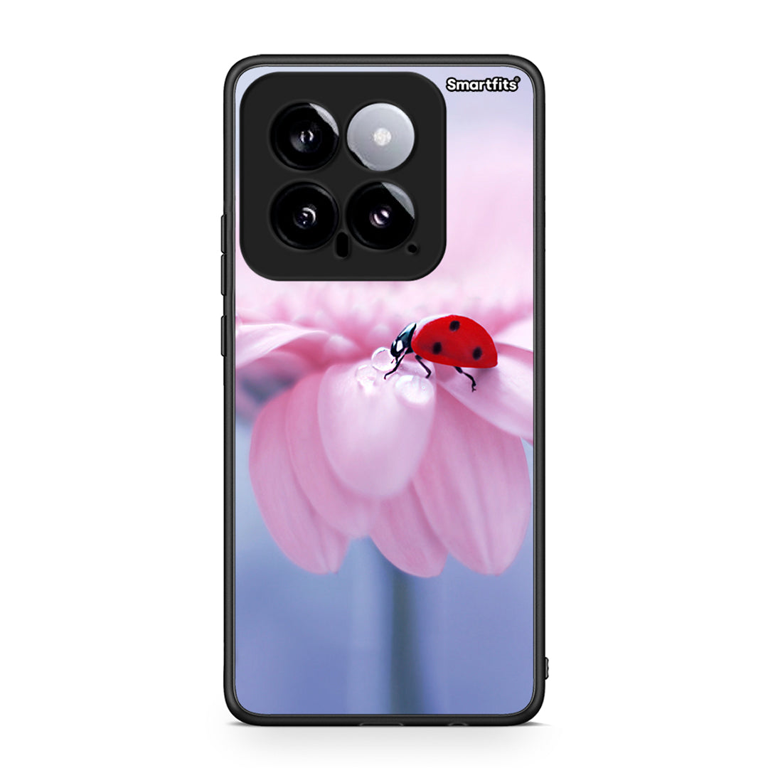 Xiaomi 14 5G Ladybug Flower θήκη από τη Smartfits με σχέδιο στο πίσω μέρος και μαύρο περίβλημα | Smartphone case with colorful back and black bezels by Smartfits