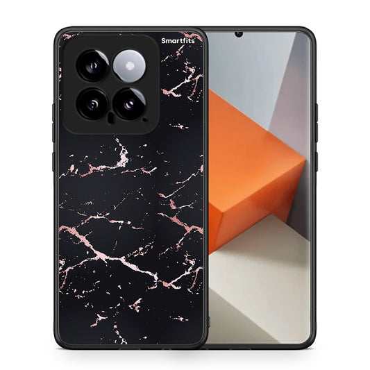 Θήκη Xiaomi 14 5G Black Rosegold Marble από τη Smartfits με σχέδιο στο πίσω μέρος και μαύρο περίβλημα | Xiaomi 14 5G Black Rosegold Marble case with colorful back and black bezels