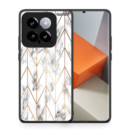 Θήκη Xiaomi 14 5G Gold Geometric Marble από τη Smartfits με σχέδιο στο πίσω μέρος και μαύρο περίβλημα | Xiaomi 14 5G Gold Geometric Marble case with colorful back and black bezels