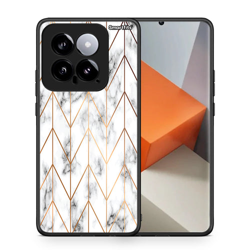 Θήκη Xiaomi 14 5G Gold Geometric Marble από τη Smartfits με σχέδιο στο πίσω μέρος και μαύρο περίβλημα | Xiaomi 14 5G Gold Geometric Marble case with colorful back and black bezels