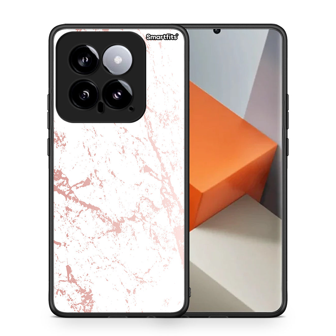 Θήκη Xiaomi 14 5G Pink Splash Marble από τη Smartfits με σχέδιο στο πίσω μέρος και μαύρο περίβλημα | Xiaomi 14 5G Pink Splash Marble case with colorful back and black bezels