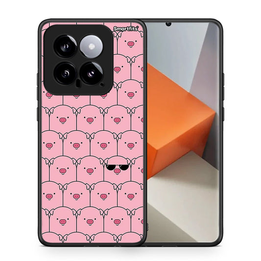Θήκη Xiaomi 14 5G Pig Glasses από τη Smartfits με σχέδιο στο πίσω μέρος και μαύρο περίβλημα | Xiaomi 14 5G Pig Glasses case with colorful back and black bezels
