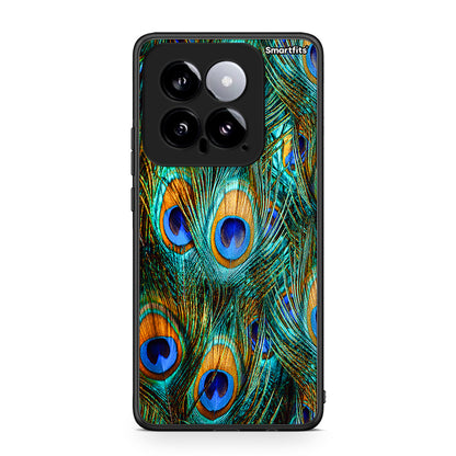 Xiaomi 14 5G Real Peacock Feathers θήκη από τη Smartfits με σχέδιο στο πίσω μέρος και μαύρο περίβλημα | Smartphone case with colorful back and black bezels by Smartfits