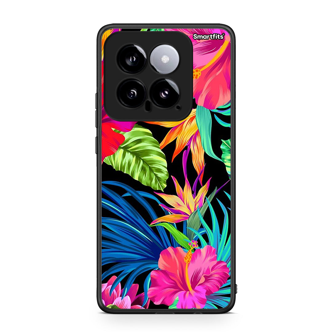 Xiaomi 14 5G Tropical Flowers θήκη από τη Smartfits με σχέδιο στο πίσω μέρος και μαύρο περίβλημα | Smartphone case with colorful back and black bezels by Smartfits