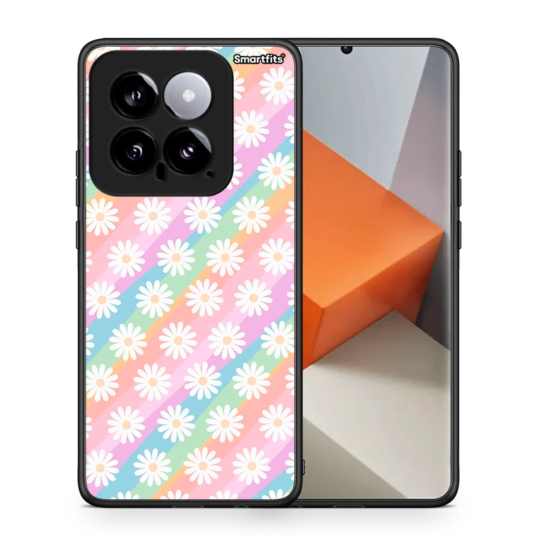 Θήκη Xiaomi 14 5G White Daisies από τη Smartfits με σχέδιο στο πίσω μέρος και μαύρο περίβλημα | Xiaomi 14 5G White Daisies case with colorful back and black bezels