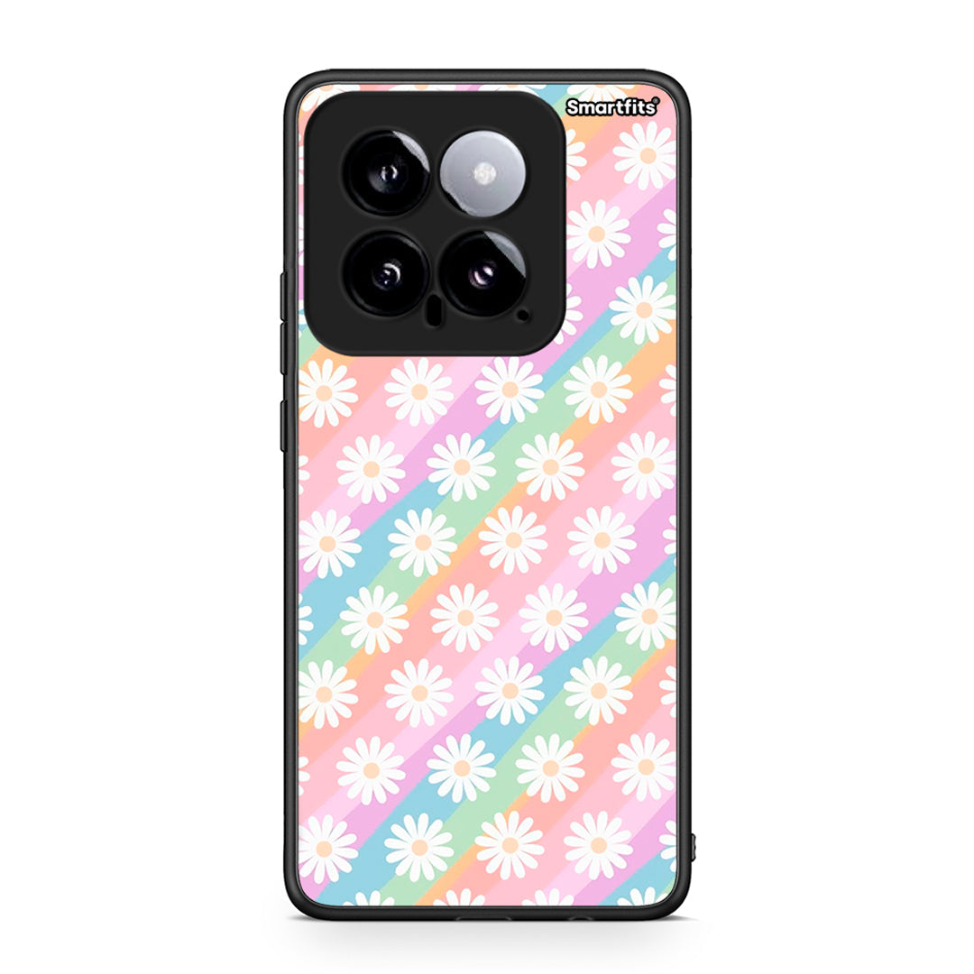 Xiaomi 14 5G White Daisies θήκη από τη Smartfits με σχέδιο στο πίσω μέρος και μαύρο περίβλημα | Smartphone case with colorful back and black bezels by Smartfits