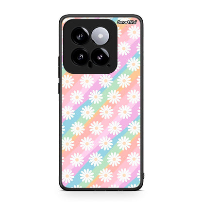 Xiaomi 14 5G White Daisies θήκη από τη Smartfits με σχέδιο στο πίσω μέρος και μαύρο περίβλημα | Smartphone case with colorful back and black bezels by Smartfits