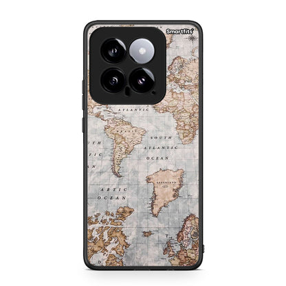 Xiaomi 14 5G World Map Θήκη από τη Smartfits με σχέδιο στο πίσω μέρος και μαύρο περίβλημα | Smartphone case with colorful back and black bezels by Smartfits