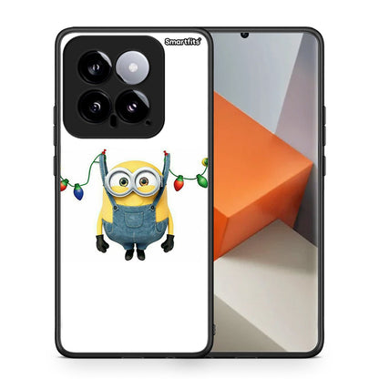 Θήκη Xiaomi 14 5G Xmas Minion Lights από τη Smartfits με σχέδιο στο πίσω μέρος και μαύρο περίβλημα | Xiaomi 14 5G Xmas Minion Lights case with colorful back and black bezels