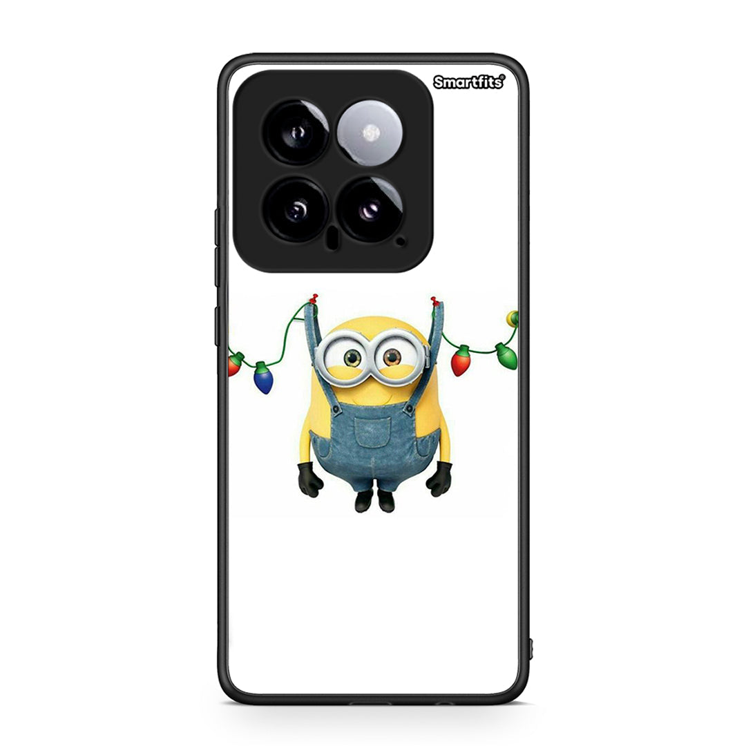 Xiaomi 14 5G Xmas Minion Lights θήκη από τη Smartfits με σχέδιο στο πίσω μέρος και μαύρο περίβλημα | Smartphone case with colorful back and black bezels by Smartfits