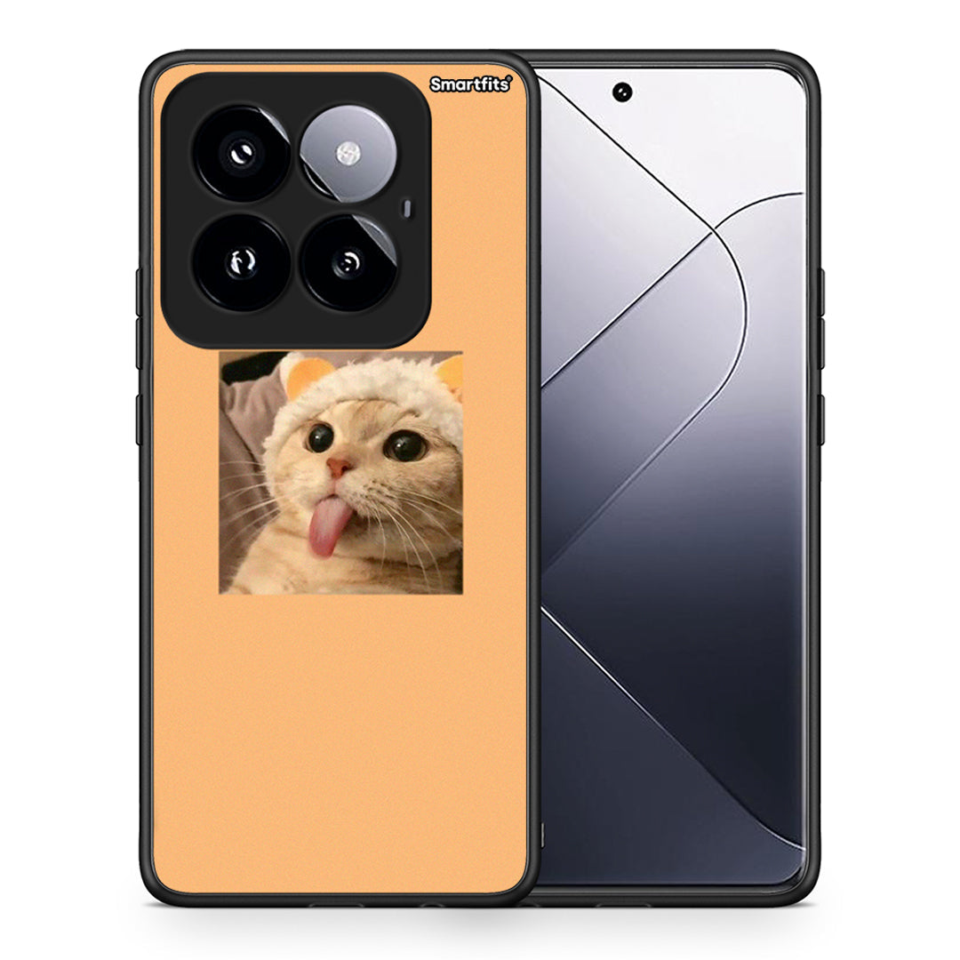 Θήκη Xiaomi 14 Pro 5G Cat Tongue από τη Smartfits με σχέδιο στο πίσω μέρος και μαύρο περίβλημα | Xiaomi 14 Pro 5G Cat Tongue case with colorful back and black bezels