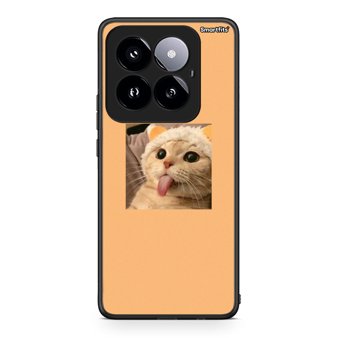 Xiaomi 14 Pro 5G Cat Tongue θήκη από τη Smartfits με σχέδιο στο πίσω μέρος και μαύρο περίβλημα | Smartphone case with colorful back and black bezels by Smartfits