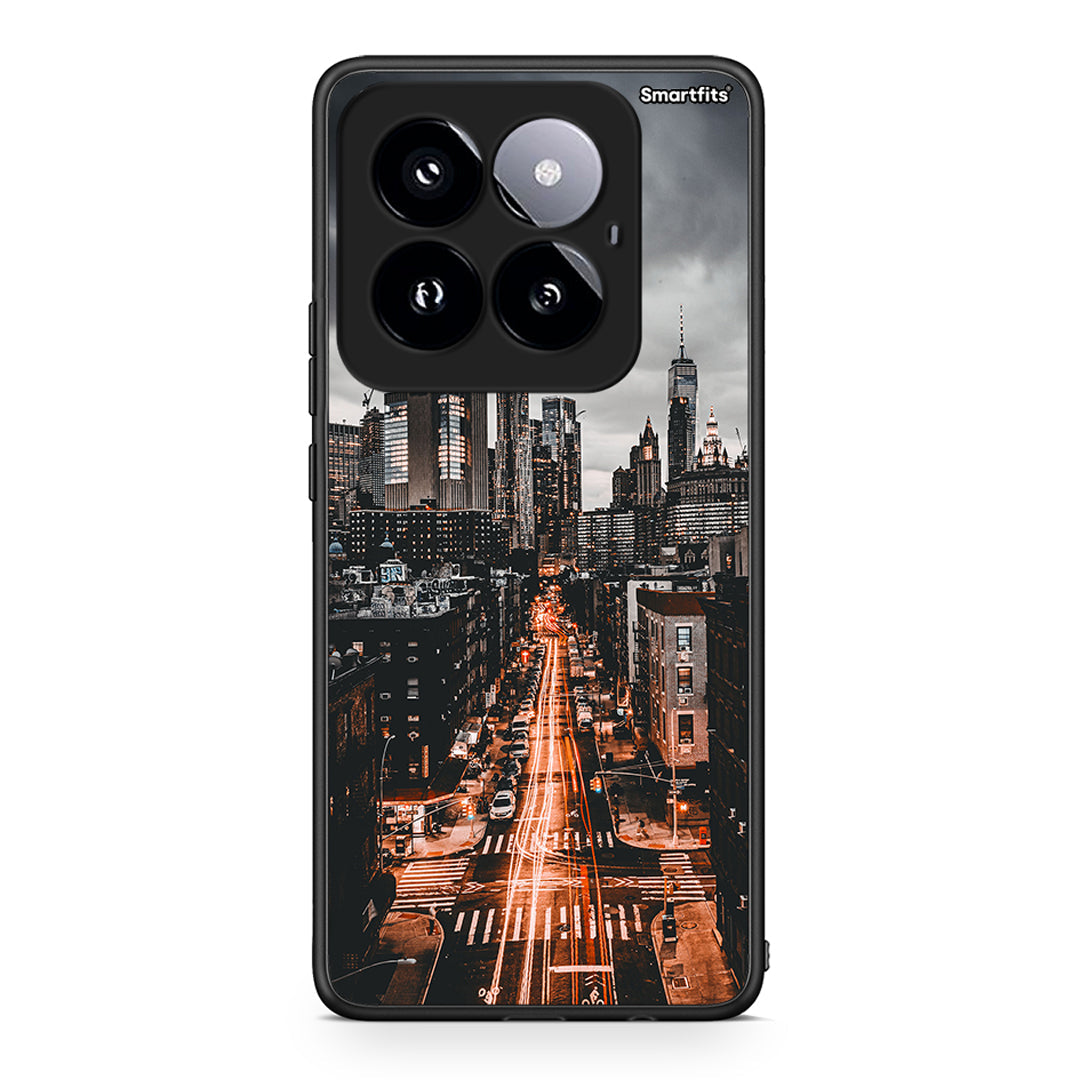 Xiaomi 14 Pro 5G City Lights θήκη από τη Smartfits με σχέδιο στο πίσω μέρος και μαύρο περίβλημα | Smartphone case with colorful back and black bezels by Smartfits