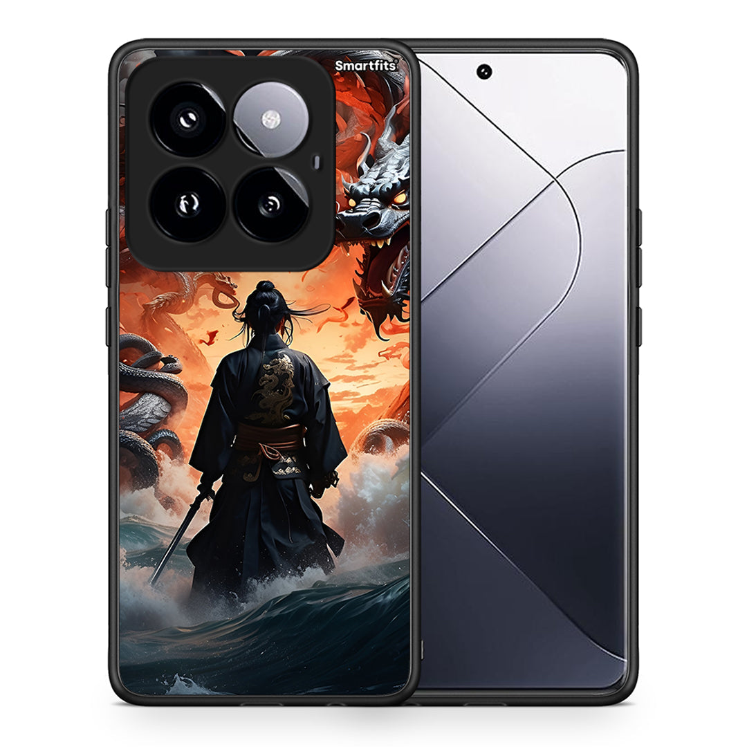 Θήκη Xiaomi 14 Pro 5G Dragons Fight από τη Smartfits με σχέδιο στο πίσω μέρος και μαύρο περίβλημα | Xiaomi 14 Pro 5G Dragons Fight case with colorful back and black bezels