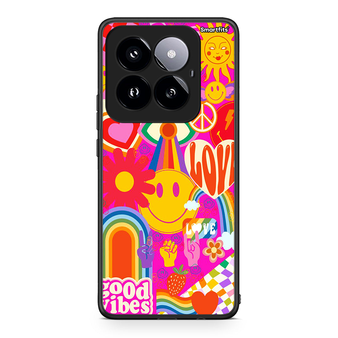 Xiaomi 14 Pro 5G Hippie Love θήκη από τη Smartfits με σχέδιο στο πίσω μέρος και μαύρο περίβλημα | Smartphone case with colorful back and black bezels by Smartfits