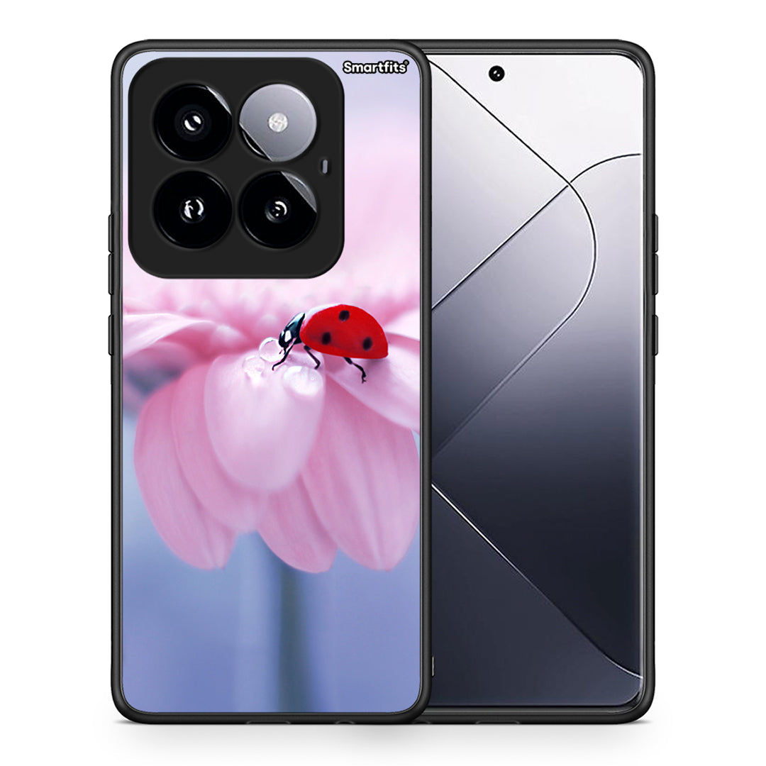 Θήκη Xiaomi 14 Pro 5G Ladybug Flower από τη Smartfits με σχέδιο στο πίσω μέρος και μαύρο περίβλημα | Xiaomi 14 Pro 5G Ladybug Flower case with colorful back and black bezels