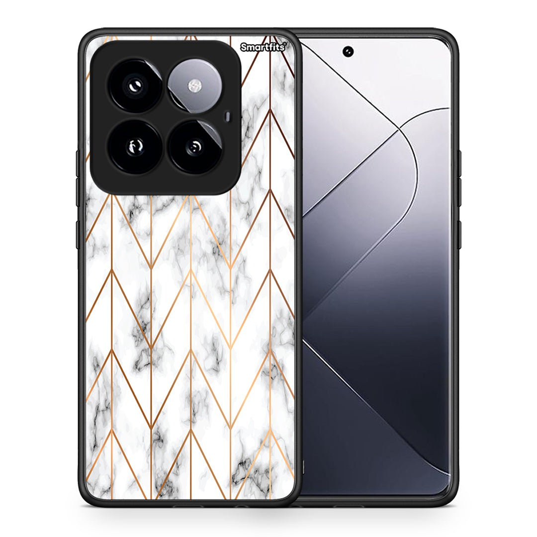 Θήκη Xiaomi 14 Pro 5G Gold Geometric Marble από τη Smartfits με σχέδιο στο πίσω μέρος και μαύρο περίβλημα | Xiaomi 14 Pro 5G Gold Geometric Marble case with colorful back and black bezels