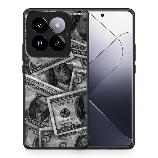 Θήκη Xiaomi 14 Pro 5G Money Dollars από τη Smartfits με σχέδιο στο πίσω μέρος και μαύρο περίβλημα | Xiaomi 14 Pro 5G Money Dollars case with colorful back and black bezels