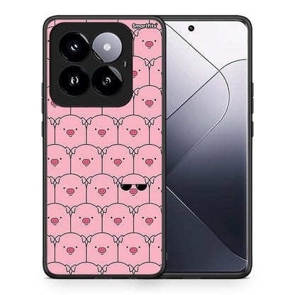 Θήκη Xiaomi 14 Pro 5G Pig Glasses από τη Smartfits με σχέδιο στο πίσω μέρος και μαύρο περίβλημα | Xiaomi 14 Pro 5G Pig Glasses case with colorful back and black bezels