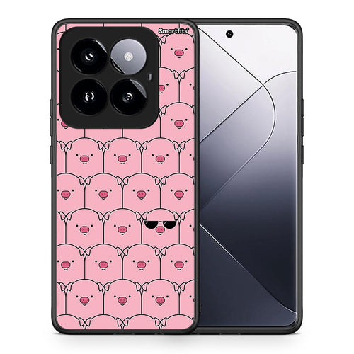 Θήκη Xiaomi 14 Pro 5G Pig Glasses από τη Smartfits με σχέδιο στο πίσω μέρος και μαύρο περίβλημα | Xiaomi 14 Pro 5G Pig Glasses case with colorful back and black bezels
