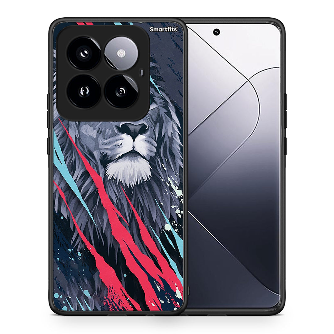 Θήκη Xiaomi 14 Pro 5G Lion Designer PopArt από τη Smartfits με σχέδιο στο πίσω μέρος και μαύρο περίβλημα | Xiaomi 14 Pro 5G Lion Designer PopArt case with colorful back and black bezels