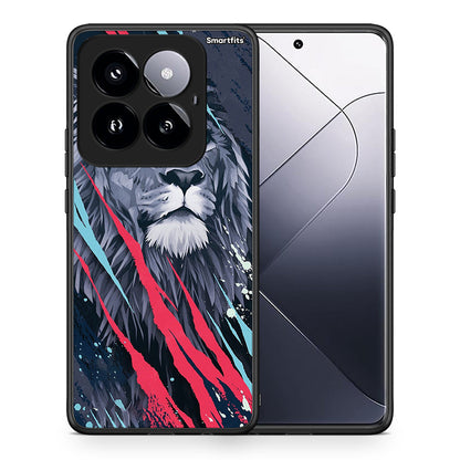 Θήκη Xiaomi 14 Pro 5G Lion Designer PopArt από τη Smartfits με σχέδιο στο πίσω μέρος και μαύρο περίβλημα | Xiaomi 14 Pro 5G Lion Designer PopArt case with colorful back and black bezels