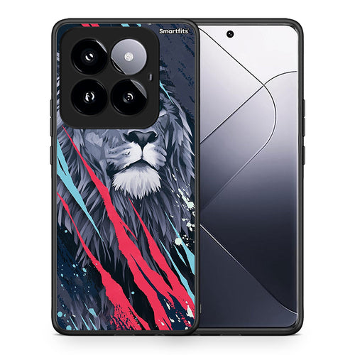 Θήκη Xiaomi 14 Pro 5G Lion Designer PopArt από τη Smartfits με σχέδιο στο πίσω μέρος και μαύρο περίβλημα | Xiaomi 14 Pro 5G Lion Designer PopArt case with colorful back and black bezels