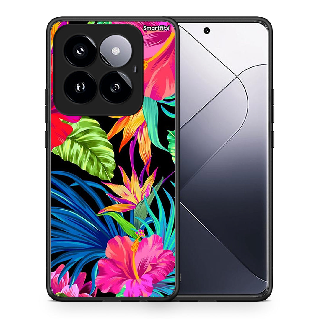 Θήκη Xiaomi 14 Pro 5G Tropical Flowers από τη Smartfits με σχέδιο στο πίσω μέρος και μαύρο περίβλημα | Xiaomi 14 Pro 5G Tropical Flowers case with colorful back and black bezels