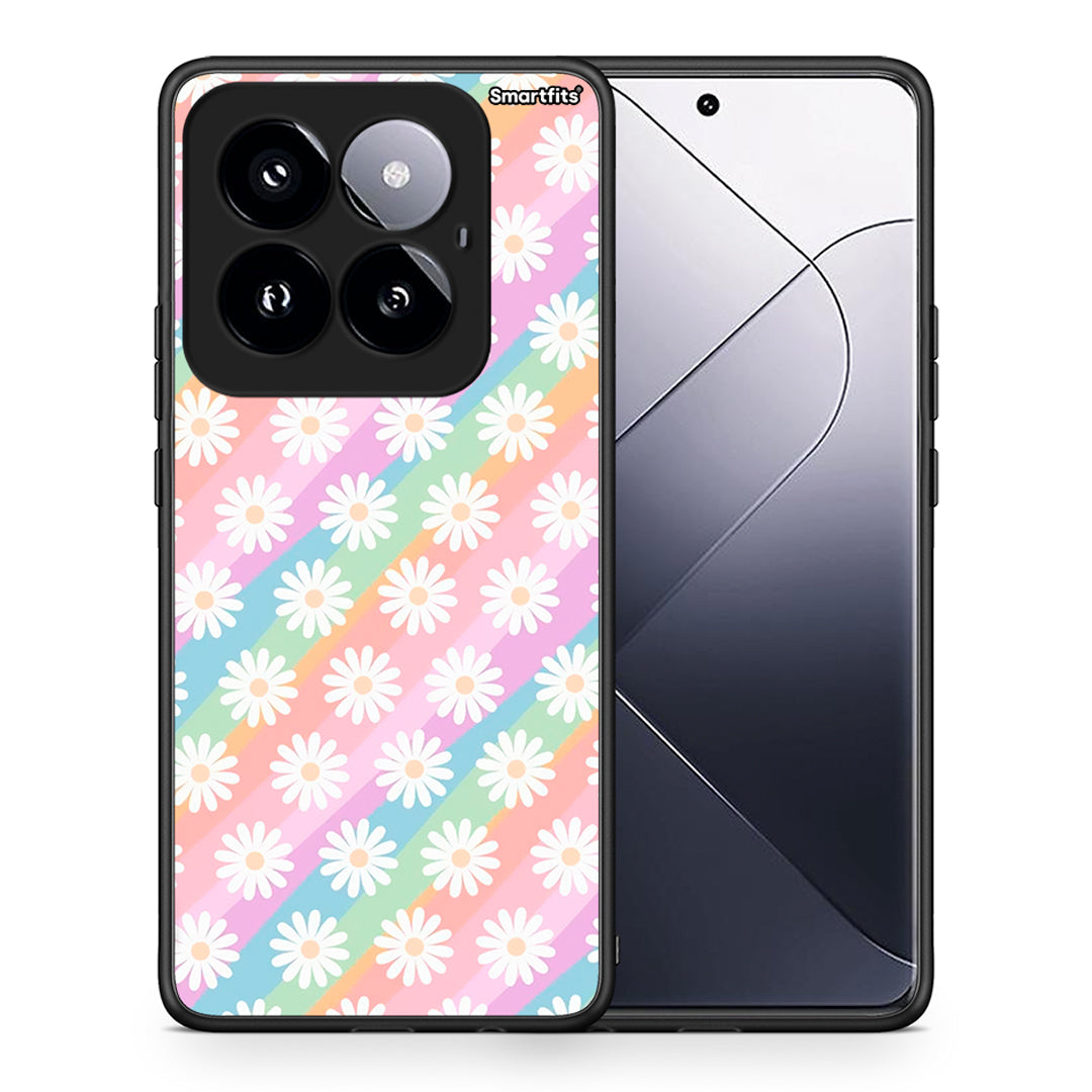 Θήκη Xiaomi 14 Pro 5G White Daisies από τη Smartfits με σχέδιο στο πίσω μέρος και μαύρο περίβλημα | Xiaomi 14 Pro 5G White Daisies case with colorful back and black bezels