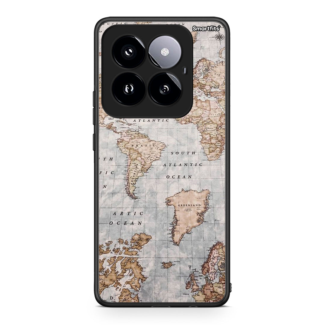 Xiaomi 14 Pro 5G World Map Θήκη από τη Smartfits με σχέδιο στο πίσω μέρος και μαύρο περίβλημα | Smartphone case with colorful back and black bezels by Smartfits