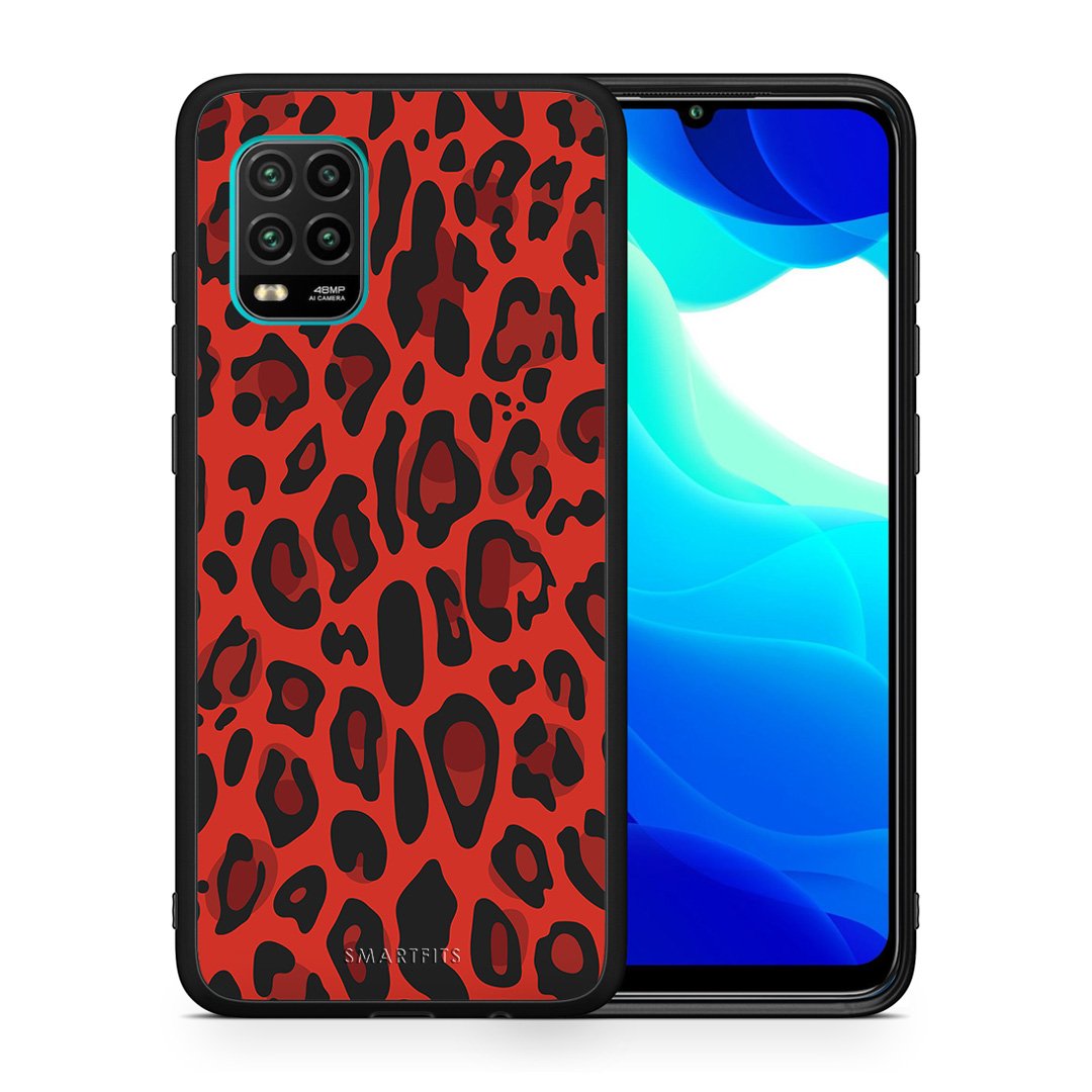 Θήκη Xiaomi Mi 10 Lite Red Leopard Animal από τη Smartfits με σχέδιο στο πίσω μέρος και μαύρο περίβλημα | Xiaomi Mi 10 Lite Red Leopard Animal case with colorful back and black bezels
