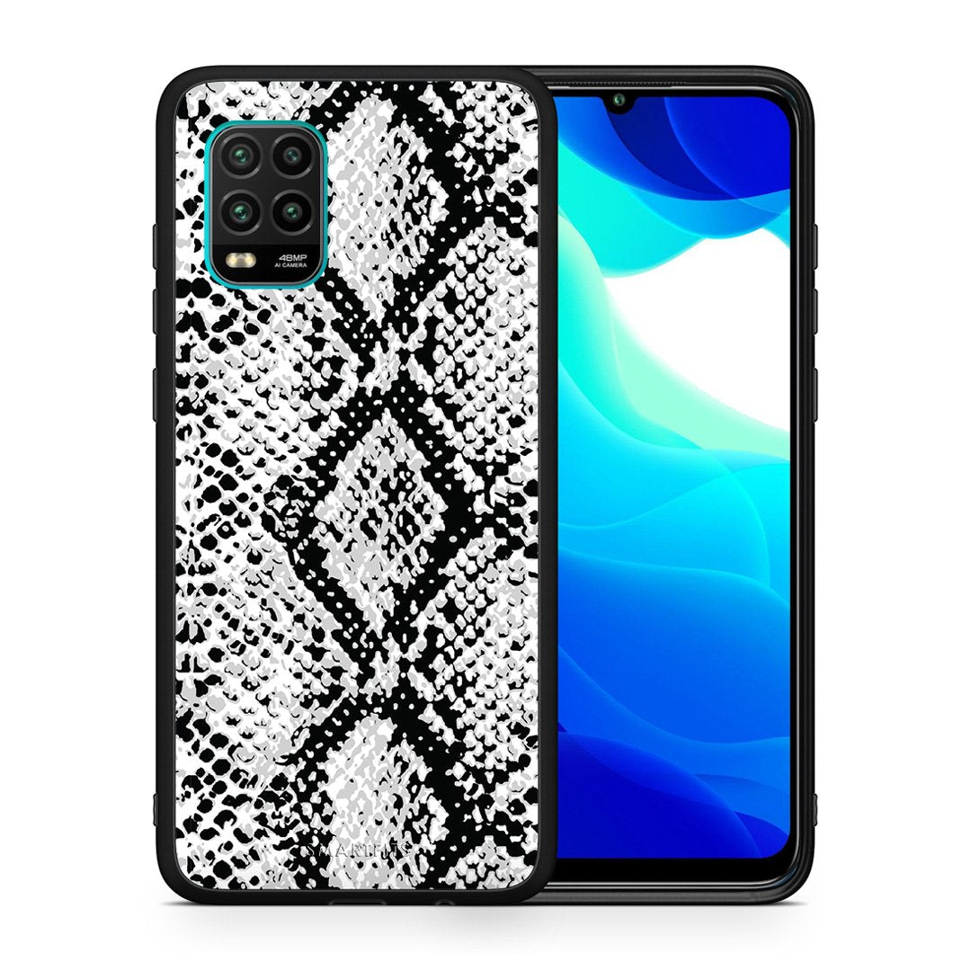 Θήκη Xiaomi Mi 10 Lite White Snake Animal από τη Smartfits με σχέδιο στο πίσω μέρος και μαύρο περίβλημα | Xiaomi Mi 10 Lite White Snake Animal case with colorful back and black bezels