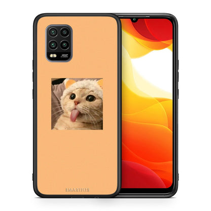 Θήκη Xiaomi Mi 10 Lite Cat Tongue από τη Smartfits με σχέδιο στο πίσω μέρος και μαύρο περίβλημα | Xiaomi Mi 10 Lite Cat Tongue case with colorful back and black bezels