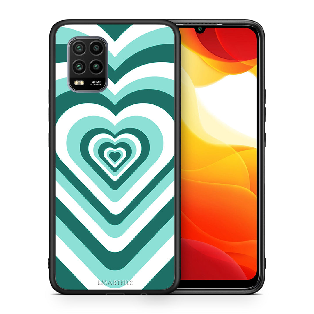 Θήκη Xiaomi Mi 10 Lite Green Hearts από τη Smartfits με σχέδιο στο πίσω μέρος και μαύρο περίβλημα | Xiaomi Mi 10 Lite Green Hearts case with colorful back and black bezels