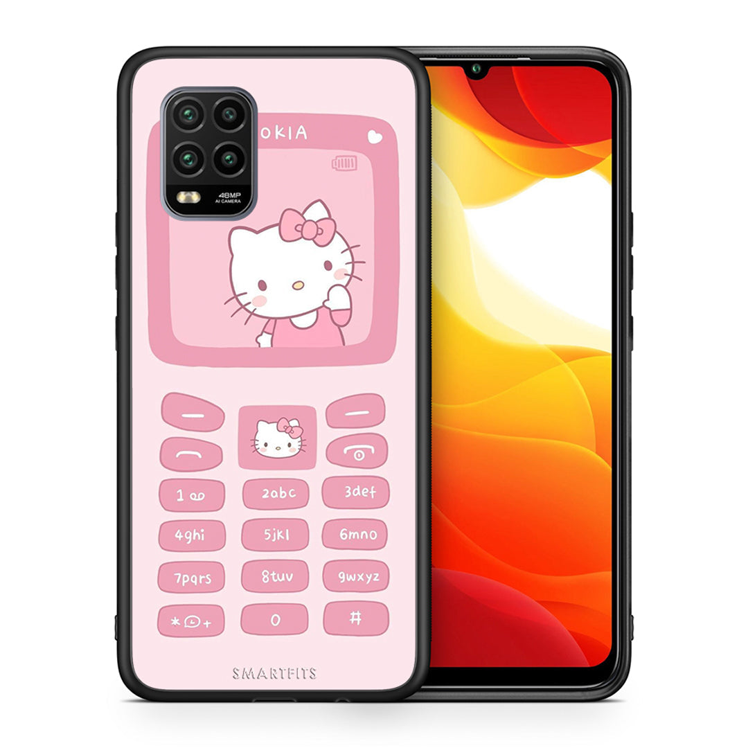 Θήκη Αγίου Βαλεντίνου Xiaomi Mi 10 Lite Hello Kitten από τη Smartfits με σχέδιο στο πίσω μέρος και μαύρο περίβλημα | Xiaomi Mi 10 Lite Hello Kitten case with colorful back and black bezels