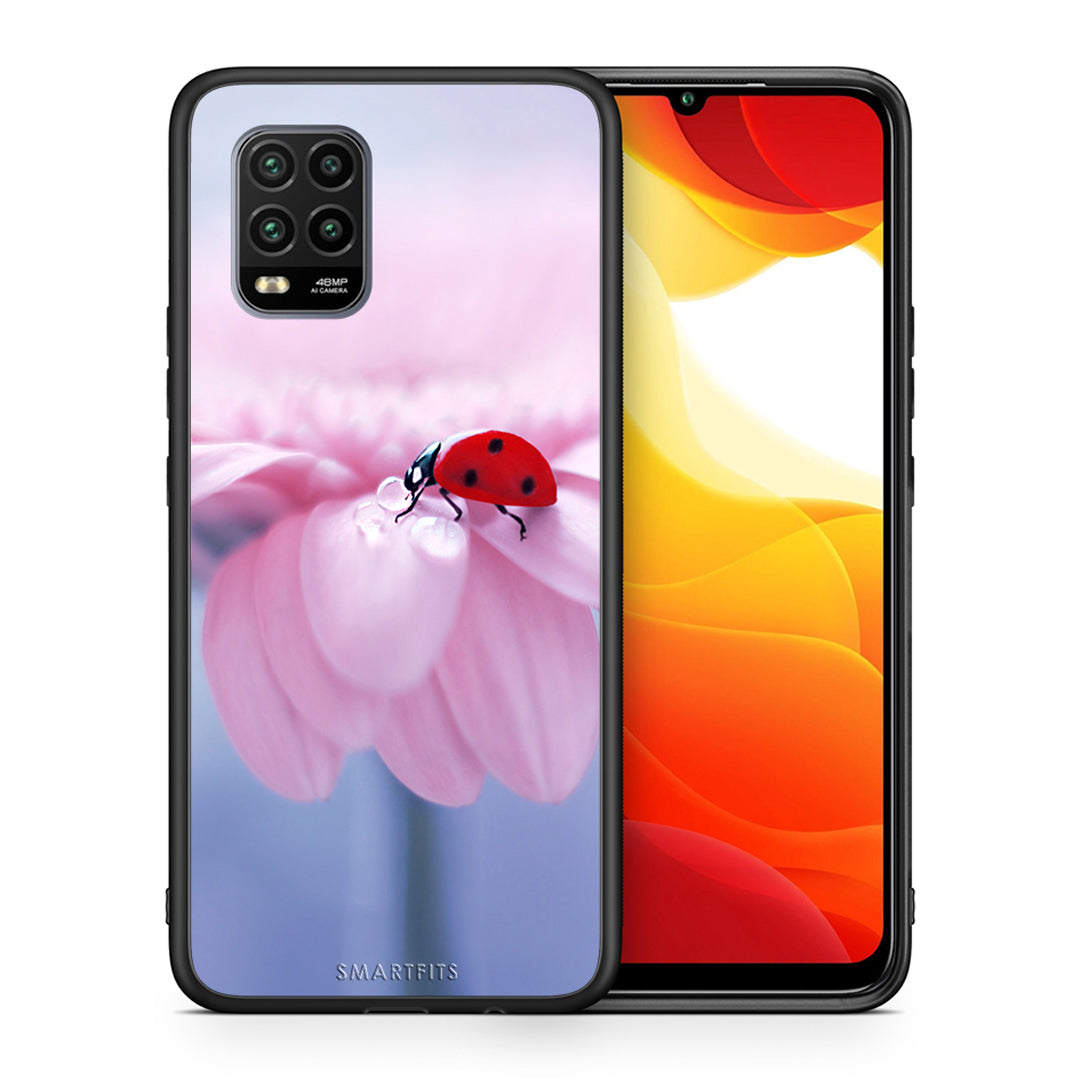 Θήκη Xiaomi Mi 10 Lite Ladybug Flower από τη Smartfits με σχέδιο στο πίσω μέρος και μαύρο περίβλημα | Xiaomi Mi 10 Lite Ladybug Flower case with colorful back and black bezels