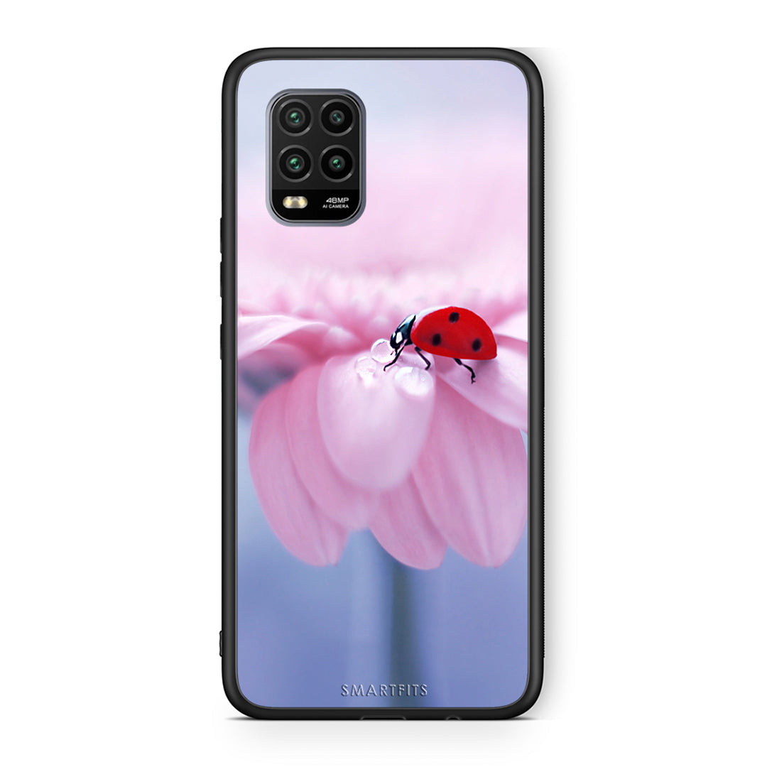 Xiaomi Mi 10 Lite Ladybug Flower θήκη από τη Smartfits με σχέδιο στο πίσω μέρος και μαύρο περίβλημα | Smartphone case with colorful back and black bezels by Smartfits