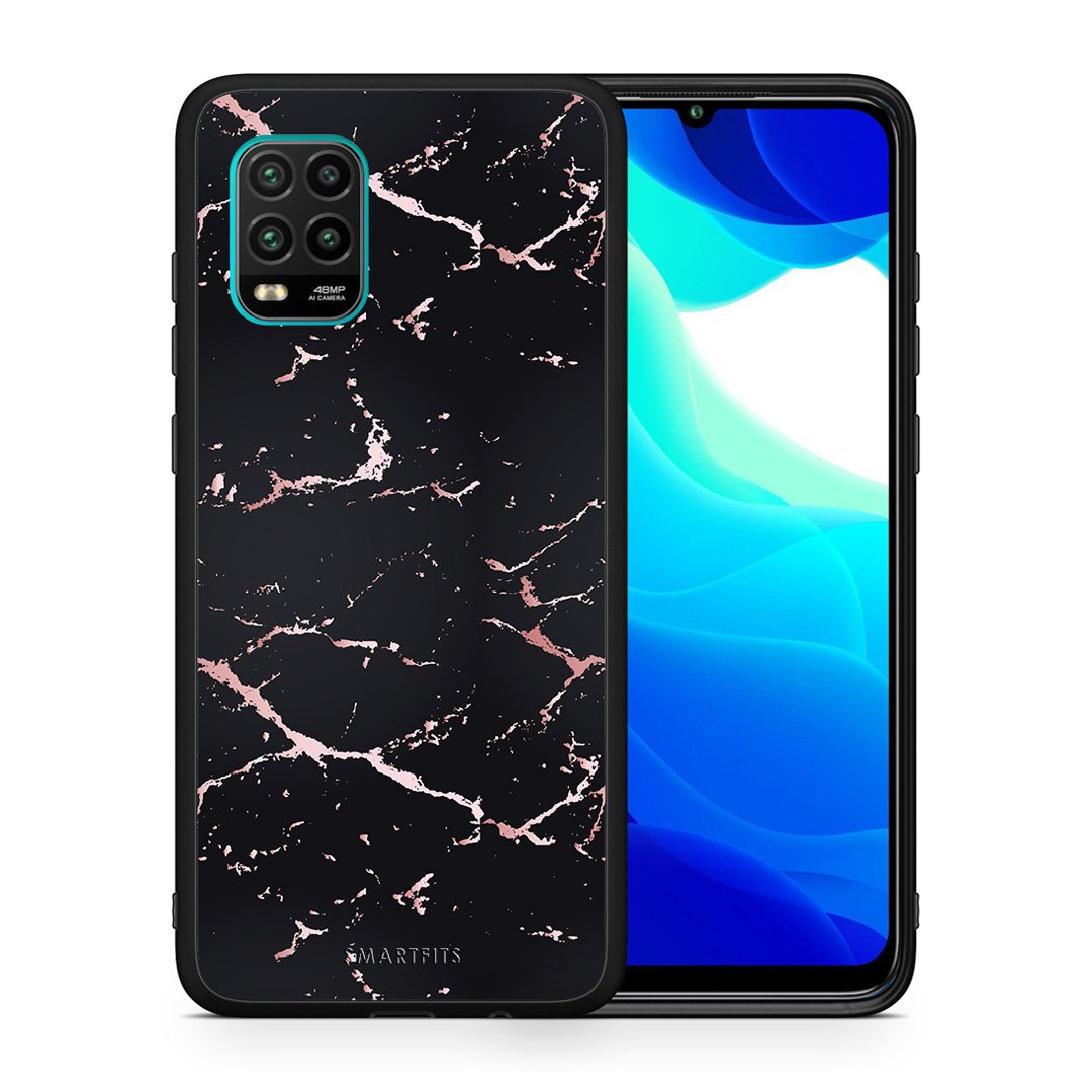 Θήκη Xiaomi Mi 10 Lite Black Rosegold Marble από τη Smartfits με σχέδιο στο πίσω μέρος και μαύρο περίβλημα | Xiaomi Mi 10 Lite Black Rosegold Marble case with colorful back and black bezels