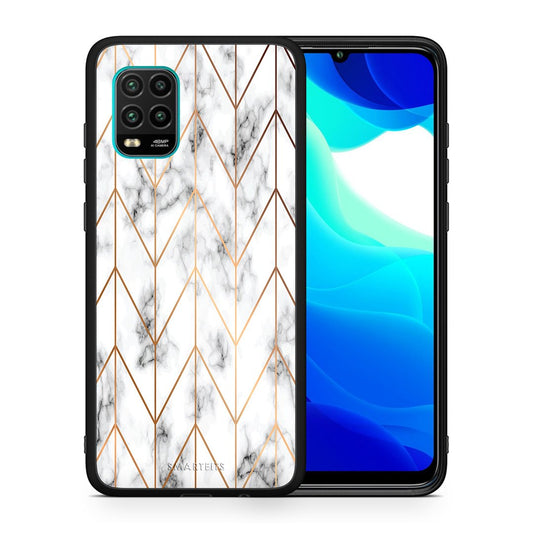 Θήκη Xiaomi Mi 10 Lite Gold Geometric Marble από τη Smartfits με σχέδιο στο πίσω μέρος και μαύρο περίβλημα | Xiaomi Mi 10 Lite Gold Geometric Marble case with colorful back and black bezels
