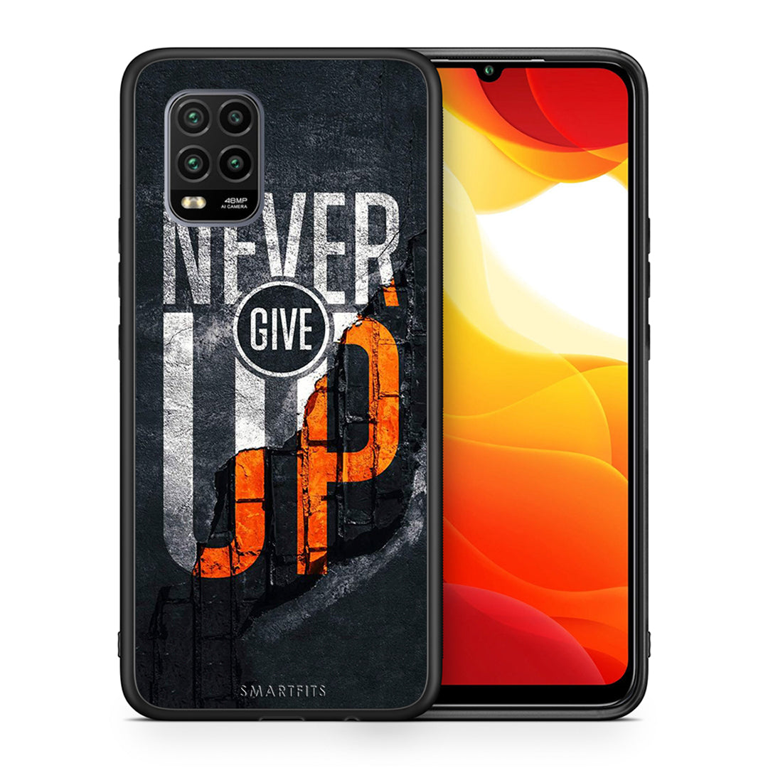 Θήκη Αγίου Βαλεντίνου Xiaomi Mi 10 Lite Never Give Up από τη Smartfits με σχέδιο στο πίσω μέρος και μαύρο περίβλημα | Xiaomi Mi 10 Lite Never Give Up case with colorful back and black bezels