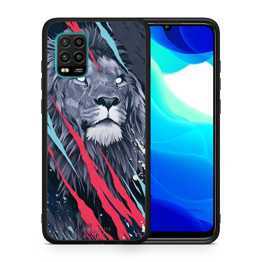 Θήκη Xiaomi Mi 10 Lite Lion Designer PopArt από τη Smartfits με σχέδιο στο πίσω μέρος και μαύρο περίβλημα | Xiaomi Mi 10 Lite Lion Designer PopArt case with colorful back and black bezels