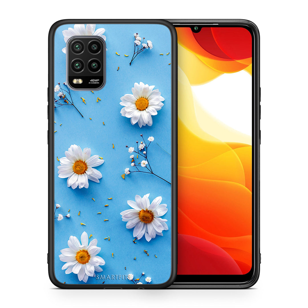 Θήκη Xiaomi Mi 10 Lite Real Daisies από τη Smartfits με σχέδιο στο πίσω μέρος και μαύρο περίβλημα | Xiaomi Mi 10 Lite Real Daisies case with colorful back and black bezels
