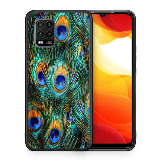 Θήκη Xiaomi Mi 10 Lite Real Peacock Feathers από τη Smartfits με σχέδιο στο πίσω μέρος και μαύρο περίβλημα | Xiaomi Mi 10 Lite Real Peacock Feathers case with colorful back and black bezels