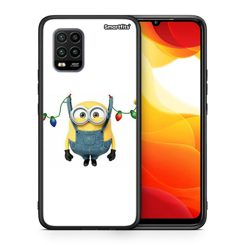 Θήκη Xiaomi Mi 10 Lite Xmas Minion Lights από τη Smartfits με σχέδιο στο πίσω μέρος και μαύρο περίβλημα | Xiaomi Mi 10 Lite Xmas Minion Lights case with colorful back and black bezels
