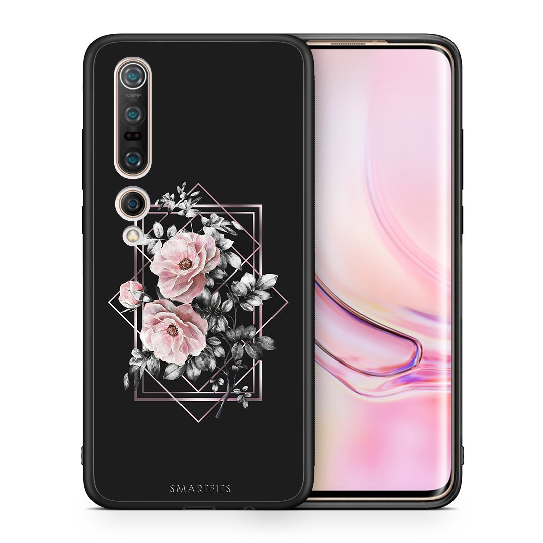 Θήκη Xiaomi Mi 10 Frame Flower από τη Smartfits με σχέδιο στο πίσω μέρος και μαύρο περίβλημα | Xiaomi Mi 10 Frame Flower case with colorful back and black bezels