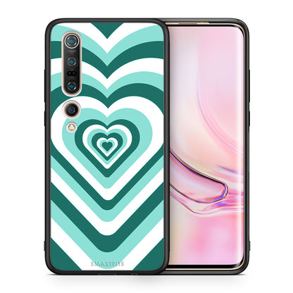 Θήκη Xiaomi Mi 10 Green Hearts από τη Smartfits με σχέδιο στο πίσω μέρος και μαύρο περίβλημα | Xiaomi Mi 10 Green Hearts case with colorful back and black bezels