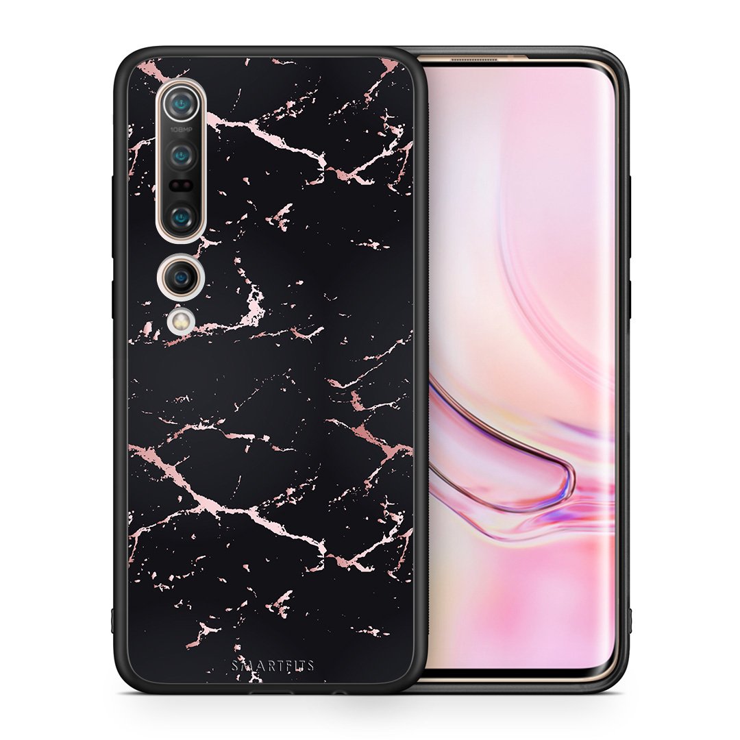 Θήκη Xiaomi Mi 10 Pro Black Rosegold Marble από τη Smartfits με σχέδιο στο πίσω μέρος και μαύρο περίβλημα | Xiaomi Mi 10 Pro Black Rosegold Marble case with colorful back and black bezels