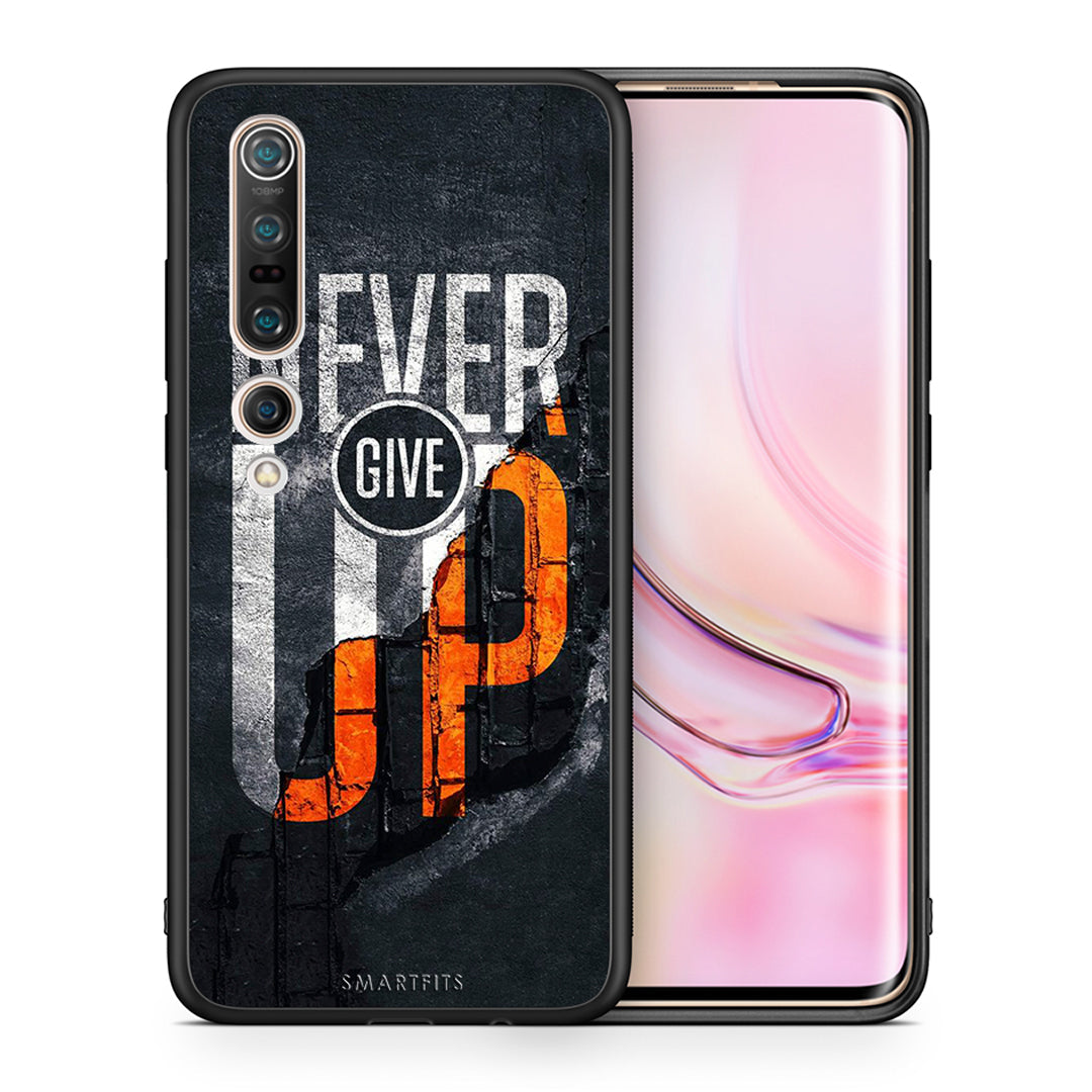 Θήκη Αγίου Βαλεντίνου Xiaomi Mi 10 Never Give Up από τη Smartfits με σχέδιο στο πίσω μέρος και μαύρο περίβλημα | Xiaomi Mi 10 Never Give Up case with colorful back and black bezels